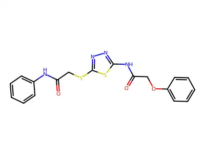 N-[5-(2-anilino-2-oxoethyl)sulfanyl-1,3,4-thiadiazol-2-yl]-2-phenoxyacetamide structure