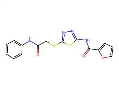 N-[5-(2-anilino-2-oxoethyl)sulfanyl-1,3,4-thiadiazol-2-yl]furan-2-carboxamide structure