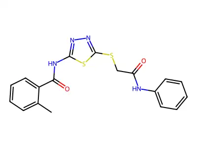 N-[5-(2-anilino-2-oxoethyl)sulfanyl-1,3,4-thiadiazol-2-yl]-2-methylbenzamide structure
