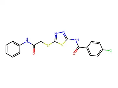N-[5-(2-anilino-2-oxoethyl)sulfanyl-1,3,4-thiadiazol-2-yl]-4-chlorobenzamide structure