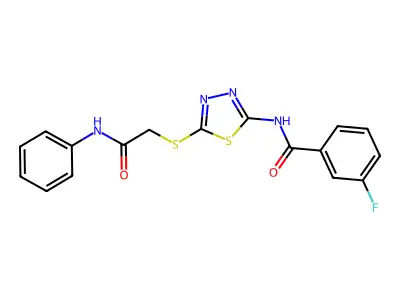 3-fluoro-N-(5-((2-oxo-2-(phenylamino)ethyl)thio)-1,3,4-thiadiazol-2-yl)benzamide structure