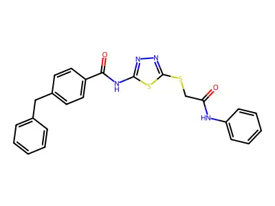 N-[5-(2-anilino-2-oxoethyl)sulfanyl-1,3,4-thiadiazol-2-yl]-4-benzylbenzamide structure