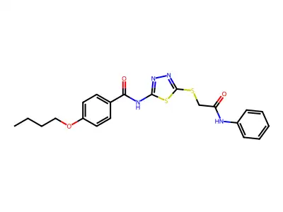 N-[5-(2-anilino-2-oxoethyl)sulfanyl-1,3,4-thiadiazol-2-yl]-4-butoxybenzamide structure