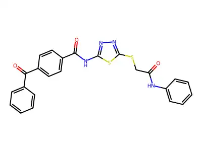 N-[5-(2-anilino-2-oxoethyl)sulfanyl-1,3,4-thiadiazol-2-yl]-4-benzoylbenzamide structure