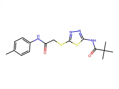 N-(5-((2-oxo-2-(p-tolylamino)ethyl)thio)-1,3,4-thiadiazol-2-yl)pivalamide structure