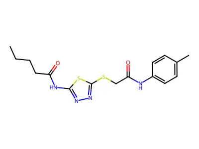 N-(5-((2-oxo-2-(p-tolylamino)ethyl)thio)-1,3,4-thiadiazol-2-yl)pentanamide structure