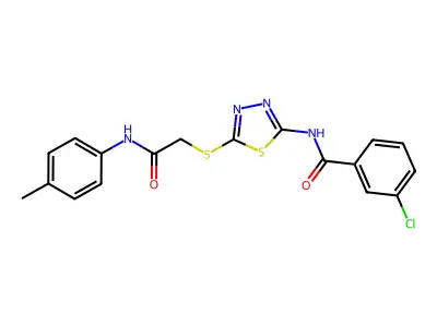3-chloro-N-(5-((2-oxo-2-(p-tolylamino)ethyl)thio)-1,3,4-thiadiazol-2-yl)benzamide structure