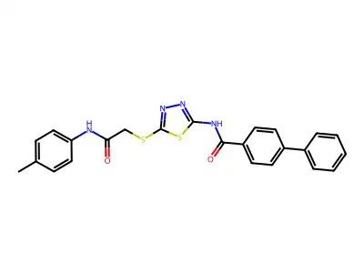 N-(5-((2-oxo-2-(p-tolylamino)ethyl)thio)-1,3,4-thiadiazol-2-yl)-[1,1'-biphenyl]-4-carboxamide structure
