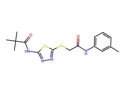 N-(5-((2-oxo-2-(m-tolylamino)ethyl)thio)-1,3,4-thiadiazol-2-yl)pivalamide structure