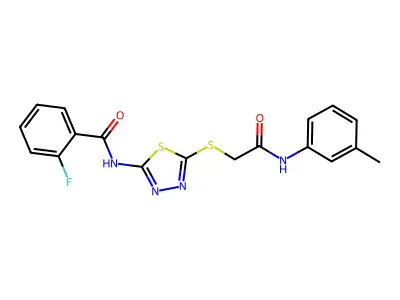2-fluoro-N-(5-((2-oxo-2-(m-tolylamino)ethyl)thio)-1,3,4-thiadiazol-2-yl)benzamide structure