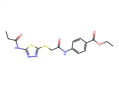 Ethyl 4-(2-((5-propionamido-1,3,4-thiadiazol-2-yl)thio)acetamido)benzoate structure