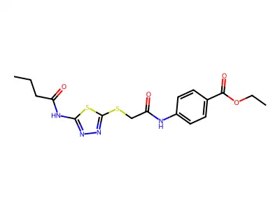 Ethyl 4-(2-((5-butyramido-1,3,4-thiadiazol-2-yl)thio)acetamido)benzoate structure