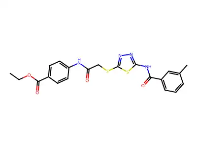 Ethyl 4-(2-((5-(3-methylbenzamido)-1,3,4-thiadiazol-2-yl)thio)acetamido)benzoate structure
