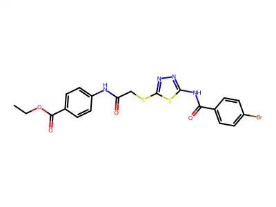 Ethyl 4-(2-((5-(4-bromobenzamido)-1,3,4-thiadiazol-2-yl)thio)acetamido)benzoate structure