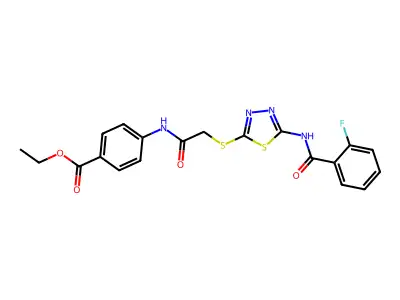 Ethyl 4-(2-((5-(2-fluorobenzamido)-1,3,4-thiadiazol-2-yl)thio)acetamido)benzoate structure