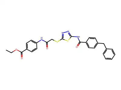 Ethyl 4-(2-((5-(4-benzylbenzamido)-1,3,4-thiadiazol-2-yl)thio)acetamido)benzoate structure