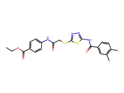 ethyl 4-(2-((5-(3,4-dimethylbenzamido)-1,3,4-thiadiazol-2-yl)thio)acetamido)benzoate structure