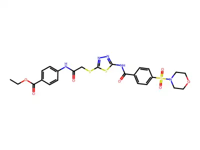 ethyl 4-(2-((5-(4-(morpholinosulfonyl)benzamido)-1,3,4-thiadiazol-2-yl)thio)acetamido)benzoate structure