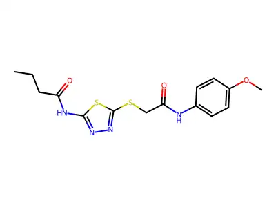 N-(5-((2-((4-methoxyphenyl)amino)-2-oxoethyl)thio)-1,3,4-thiadiazol-2-yl)butyramide structure