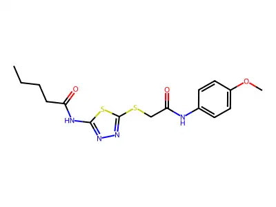N-(5-((2-((4-methoxyphenyl)amino)-2-oxoethyl)thio)-1,3,4-thiadiazol-2-yl)pentanamide structure