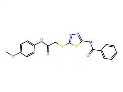 N-[5-[2-(4-methoxyanilino)-2-oxoethyl]sulfanyl-1,3,4-thiadiazol-2-yl]benzamide structure