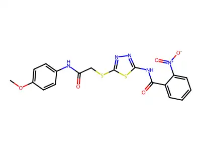 N-(5-((2-((4-methoxyphenyl)amino)-2-oxoethyl)thio)-1,3,4-thiadiazol-2-yl)-2-nitrobenzamide structure