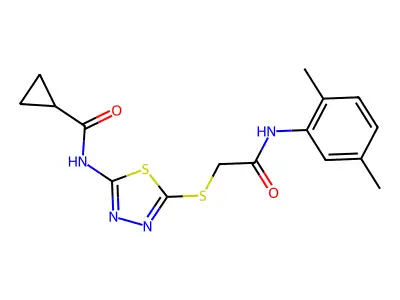 N-(5-((2-((2,5-dimethylphenyl)amino)-2-oxoethyl)thio)-1,3,4-thiadiazol-2-yl)cyclopropanecarboxamide structure