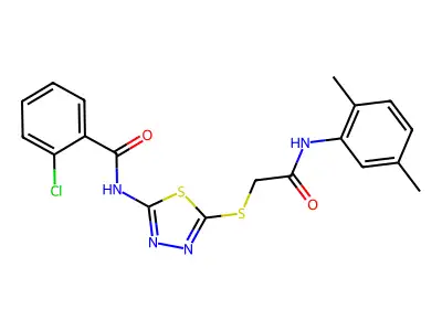 2-chloro-N-(5-((2-((2,5-dimethylphenyl)amino)-2-oxoethyl)thio)-1,3,4-thiadiazol-2-yl)benzamide structure