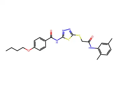 4-butoxy-N-(5-((2-((2,5-dimethylphenyl)amino)-2-oxoethyl)thio)-1,3,4-thiadiazol-2-yl)benzamide structure