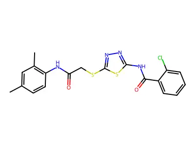 2-chloro-N-(5-((2-((2,4-dimethylphenyl)amino)-2-oxoethyl)thio)-1,3,4-thiadiazol-2-yl)benzamide structure