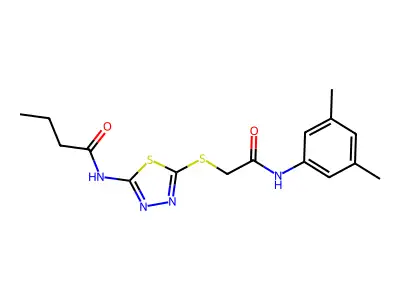 N-(5-((2-((3,5-dimethylphenyl)amino)-2-oxoethyl)thio)-1,3,4-thiadiazol-2-yl)butyramide structure