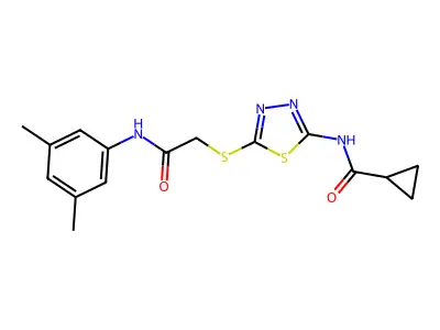 N-(5-((2-((3,5-dimethylphenyl)amino)-2-oxoethyl)thio)-1,3,4-thiadiazol-2-yl)cyclopropanecarboxamide structure