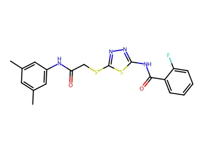 N-(5-((2-((3,5-dimethylphenyl)amino)-2-oxoethyl)thio)-1,3,4-thiadiazol-2-yl)-2-fluorobenzamide structure