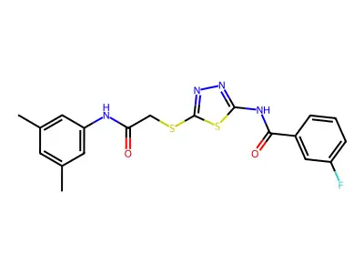 N-(5-((2-((3,5-dimethylphenyl)amino)-2-oxoethyl)thio)-1,3,4-thiadiazol-2-yl)-3-fluorobenzamide structure