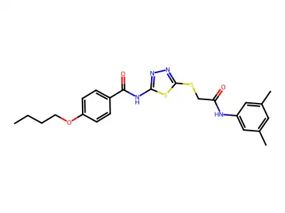 4-butoxy-N-(5-((2-((3,5-dimethylphenyl)amino)-2-oxoethyl)thio)-1,3,4-thiadiazol-2-yl)benzamide structure