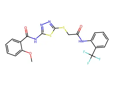 2-methoxy-N-(5-((2-oxo-2-((2-(trifluoromethyl)phenyl)amino)ethyl)thio)-1,3,4-thiadiazol-2-yl)benzamide structure