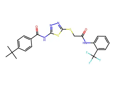 4-(tert-butyl)-N-(5-((2-oxo-2-((2-(trifluoromethyl)phenyl)amino)ethyl)thio)-1,3,4-thiadiazol-2-yl)benzamide structure
