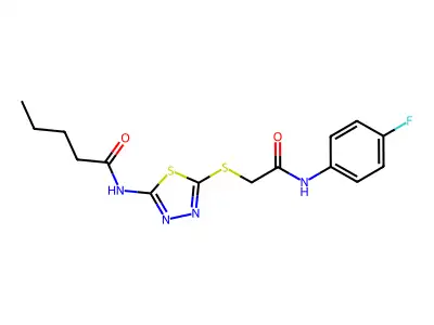 N-(5-((2-((4-fluorophenyl)amino)-2-oxoethyl)thio)-1,3,4-thiadiazol-2-yl)pentanamide structure