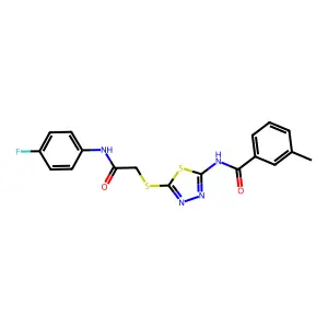 N-(5-((2-((4-fluorophenyl)amino)-2-oxoethyl)thio)-1,3,4-thiadiazol-2-yl)-3-methylbenzamide structure