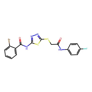 2-bromo-N-(5-((2-((4-fluorophenyl)amino)-2-oxoethyl)thio)-1,3,4-thiadiazol-2-yl)benzamide structure