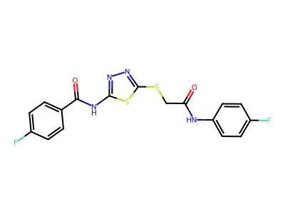 4-fluoro-N-(5-((2-((4-fluorophenyl)amino)-2-oxoethyl)thio)-1,3,4-thiadiazol-2-yl)benzamide structure
