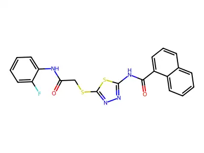 N-(5-((2-((2-fluorophenyl)amino)-2-oxoethyl)thio)-1,3,4-thiadiazol-2-yl)-1-naphthamide structure