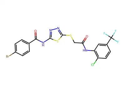 4-bromo-N-(5-((2-((2-chloro-5-(trifluoromethyl)phenyl)amino)-2-oxoethyl)thio)-1,3,4-thiadiazol-2-yl)benzamide structure