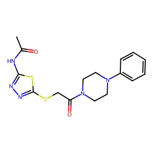 N-(5-{[2-oxo-2-(4-phenylpiperazin-1-yl)ethyl]sulfanyl}-1,3,4-thiadiazol-2-yl)acetamide structure