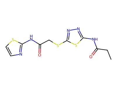 N-(5-((2-oxo-2-(thiazol-2-ylamino)ethyl)thio)-1,3,4-thiadiazol-2-yl)propionamide structure