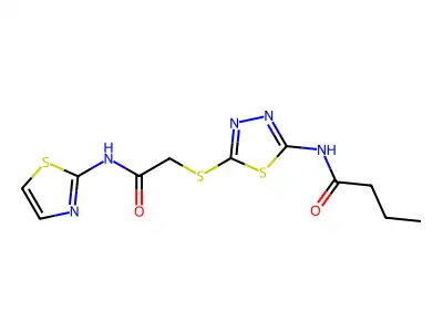 N-(5-((2-oxo-2-(thiazol-2-ylamino)ethyl)thio)-1,3,4-thiadiazol-2-yl)butyramide structure