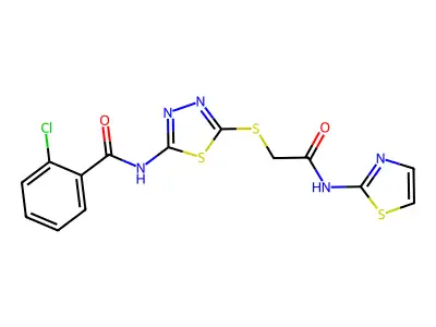 2-chloro-N-(5-((2-oxo-2-(thiazol-2-ylamino)ethyl)thio)-1,3,4-thiadiazol-2-yl)benzamide structure