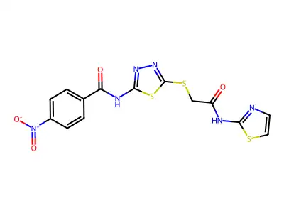 4-nitro-N-(5-((2-oxo-2-(thiazol-2-ylamino)ethyl)thio)-1,3,4-thiadiazol-2-yl)benzamide structure