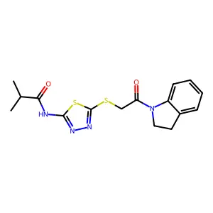 N-(5-((2-(indolin-1-yl)-2-oxoethyl)thio)-1,3,4-thiadiazol-2-yl)isobutyramide structure