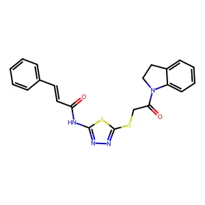 N-(5-((2-(indolin-1-yl)-2-oxoethyl)thio)-1,3,4-thiadiazol-2-yl)cinnamamide structure